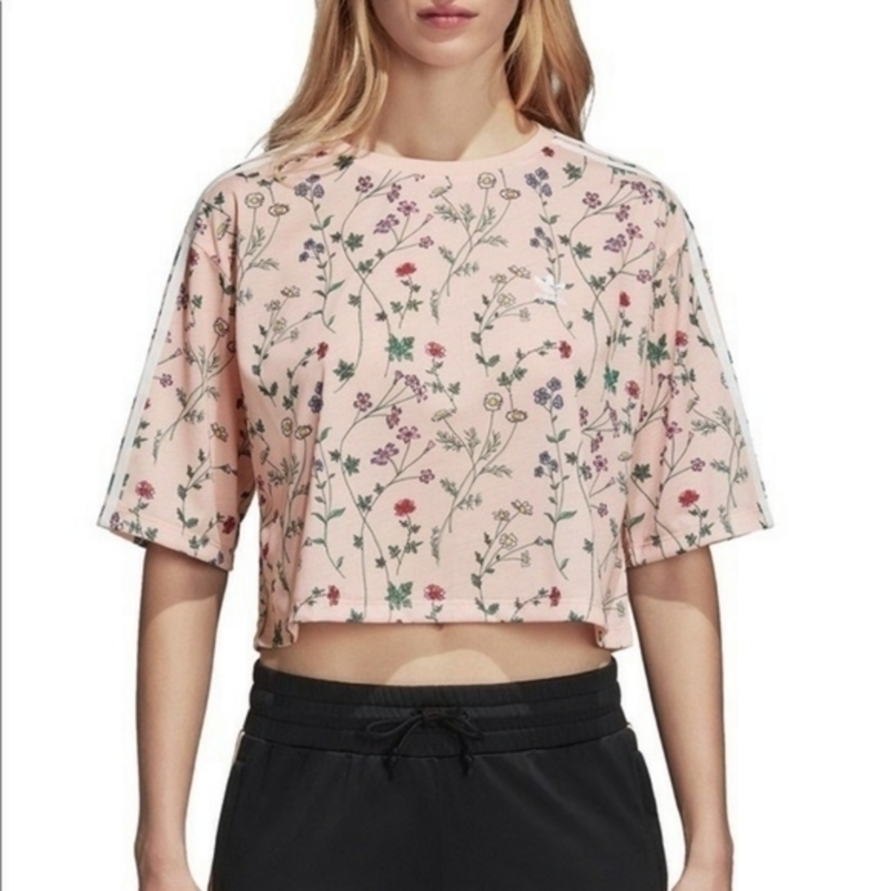 Adidas Originals Floral Pink Cropped Tshirt Size Small‎